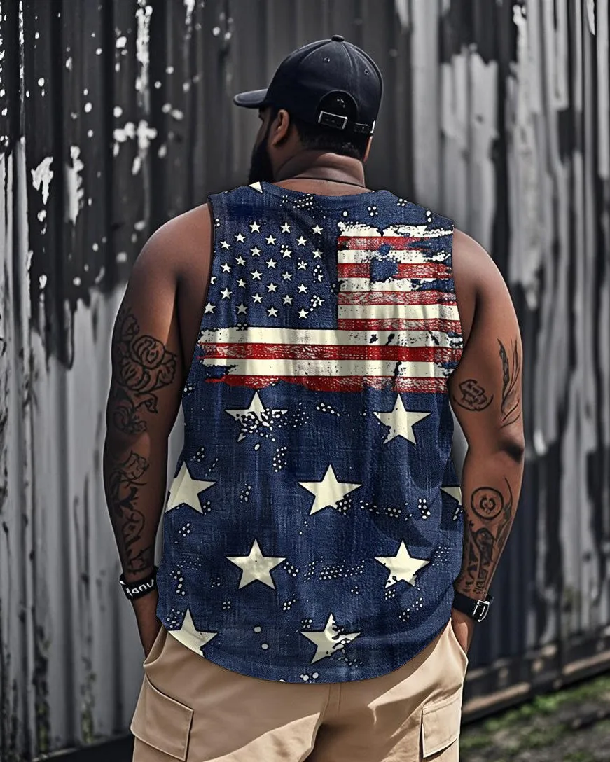 Big & Tall Men's Independence Day Blue Star Flag Print Round Neck Sleeveless Vest sold by Biggmans product image thumbnail 2