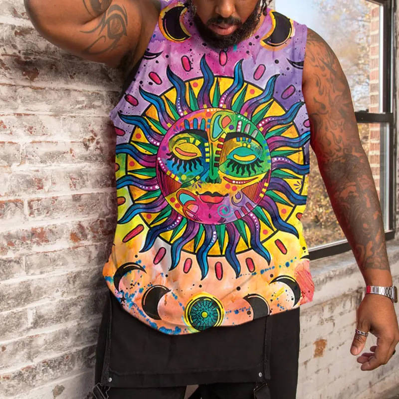 Men's Tie Dye Sun Tarot Plus Size Vest sold by Biggmans