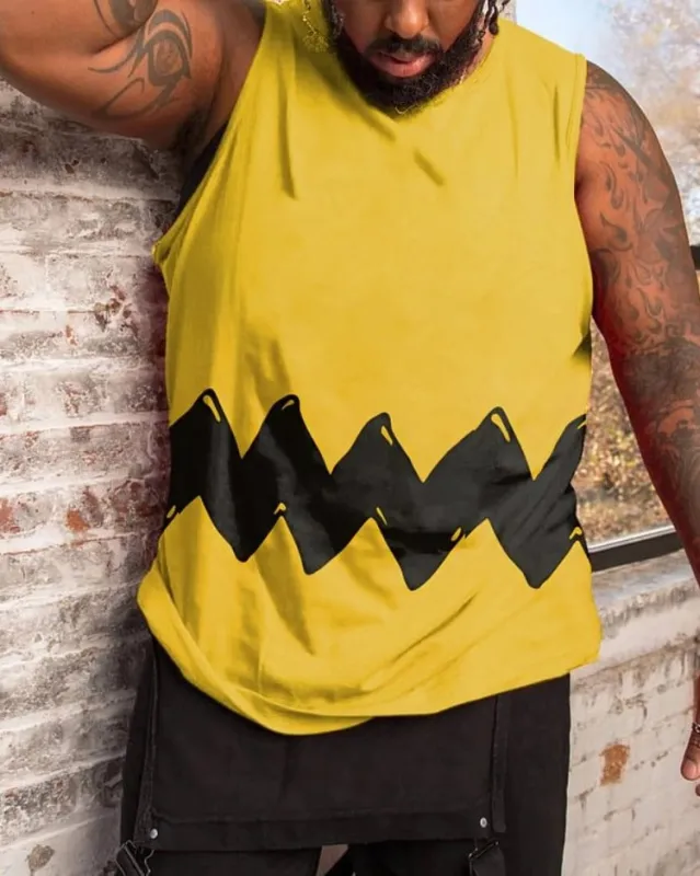 Yellow Men's Plus Size Sport Graffiti Vest sold by Biggmans