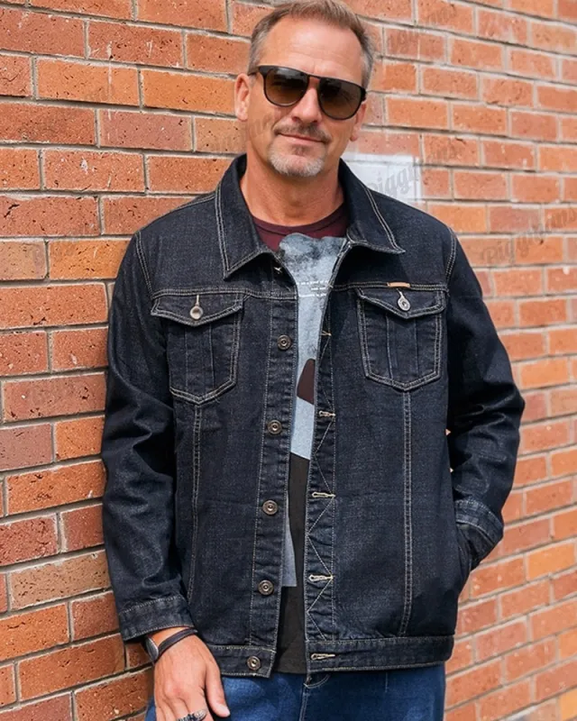 Men's Plus Size Daily Casual Wash Water Denim Jacket Coat sold by Biggmans