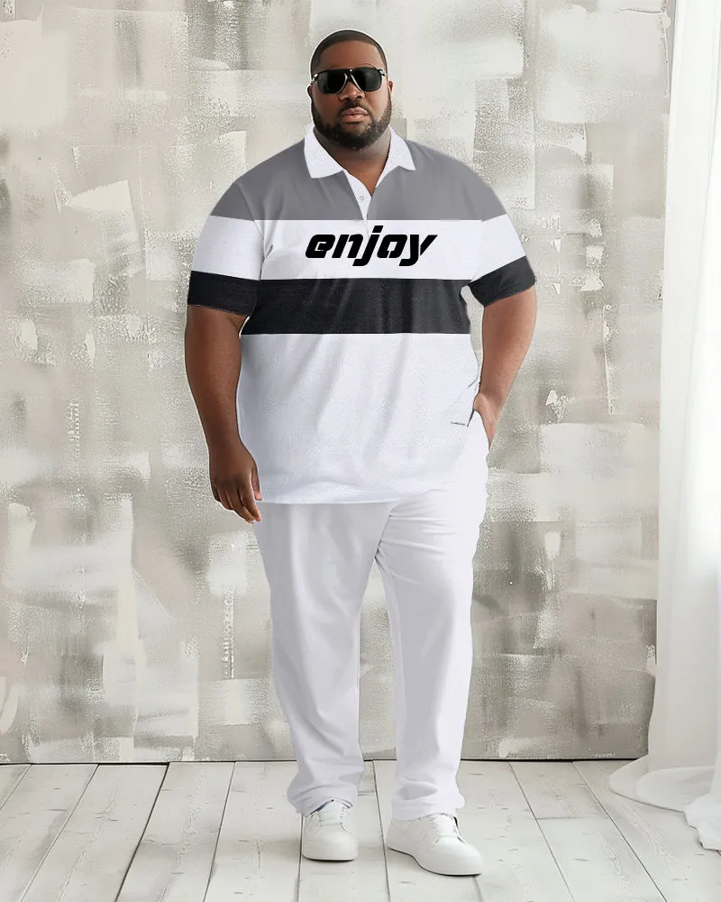 Men's Plus Size Casual Colorblock Alphabet Print Polo Shirt Trousers Suit sold by Biggmans