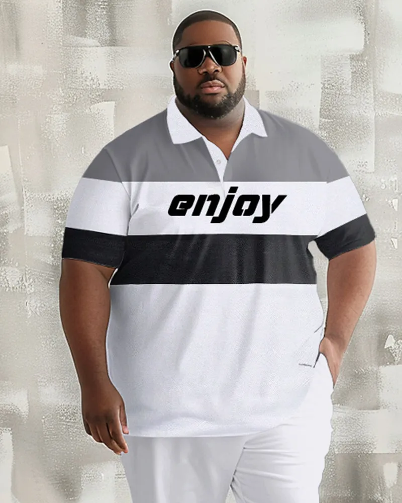 Men's Plus Size Casual Colorblock Alphabet Print Polo Shirt Trousers Suit sold by Biggmans product image thumbnail 2