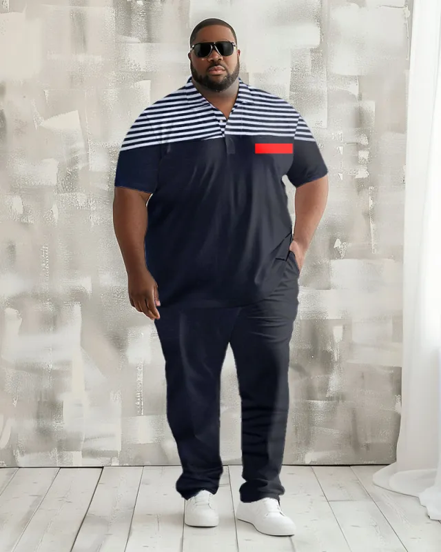 Men's Plus Size Light Business Pinstripe Patchwork Polo Shirt Trousers Suit sold by Biggmans
