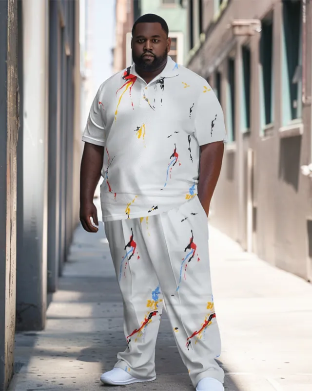 Men's Plus Size Simple Paint Graffiti Polo Shirt Trousers Suit sold by Biggmans