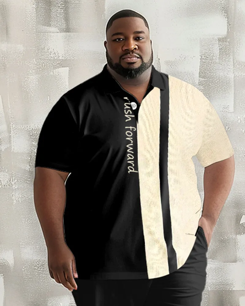 Men's Plus Size Casual Colorblock Handwritten Alphabet Print Polo Shirt Trousers Suit sold by Biggmans product image thumbnail 2