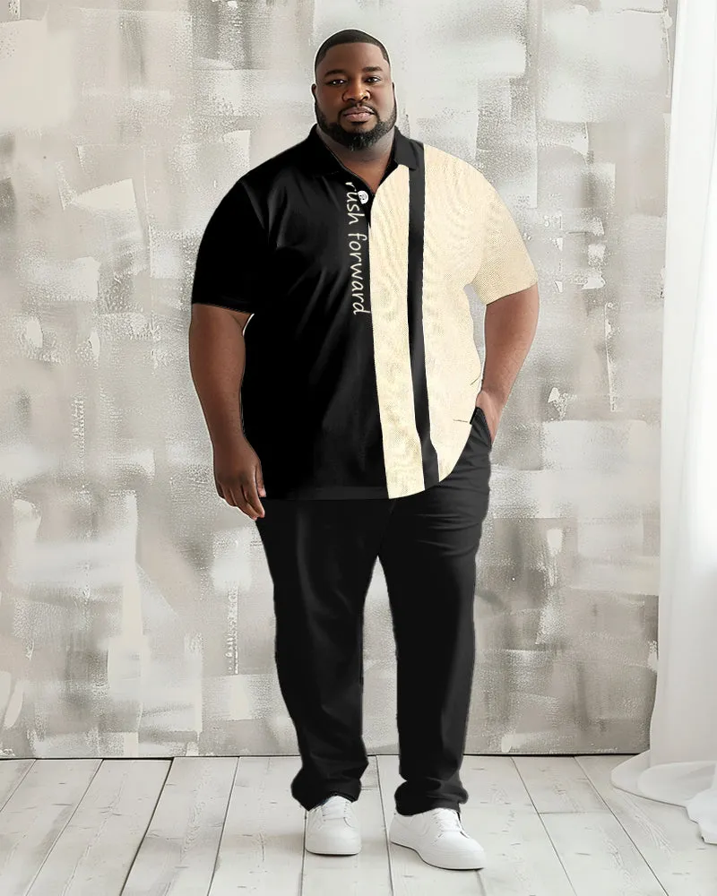 Men's Plus Size Casual Colorblock Handwritten Alphabet Print Polo Shirt Trousers Suit sold by Biggmans