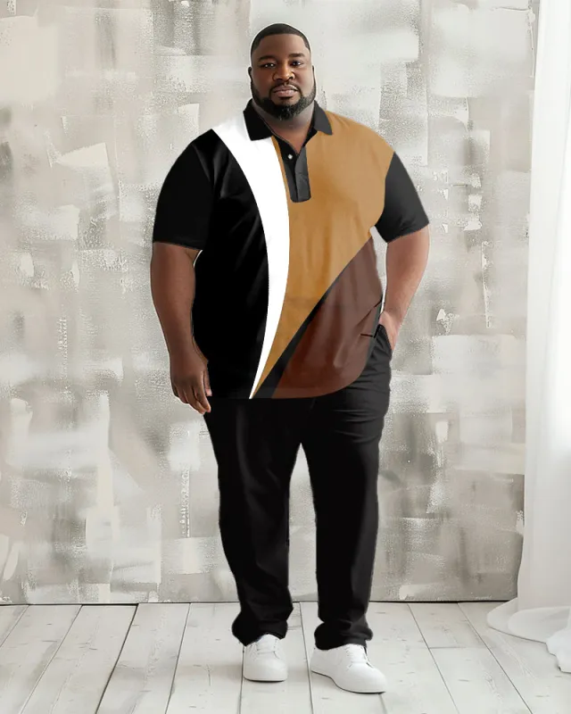 Men's Big & Tall Simple Colorblock Printed Polo Shirt Trousers Set sold by Biggmans