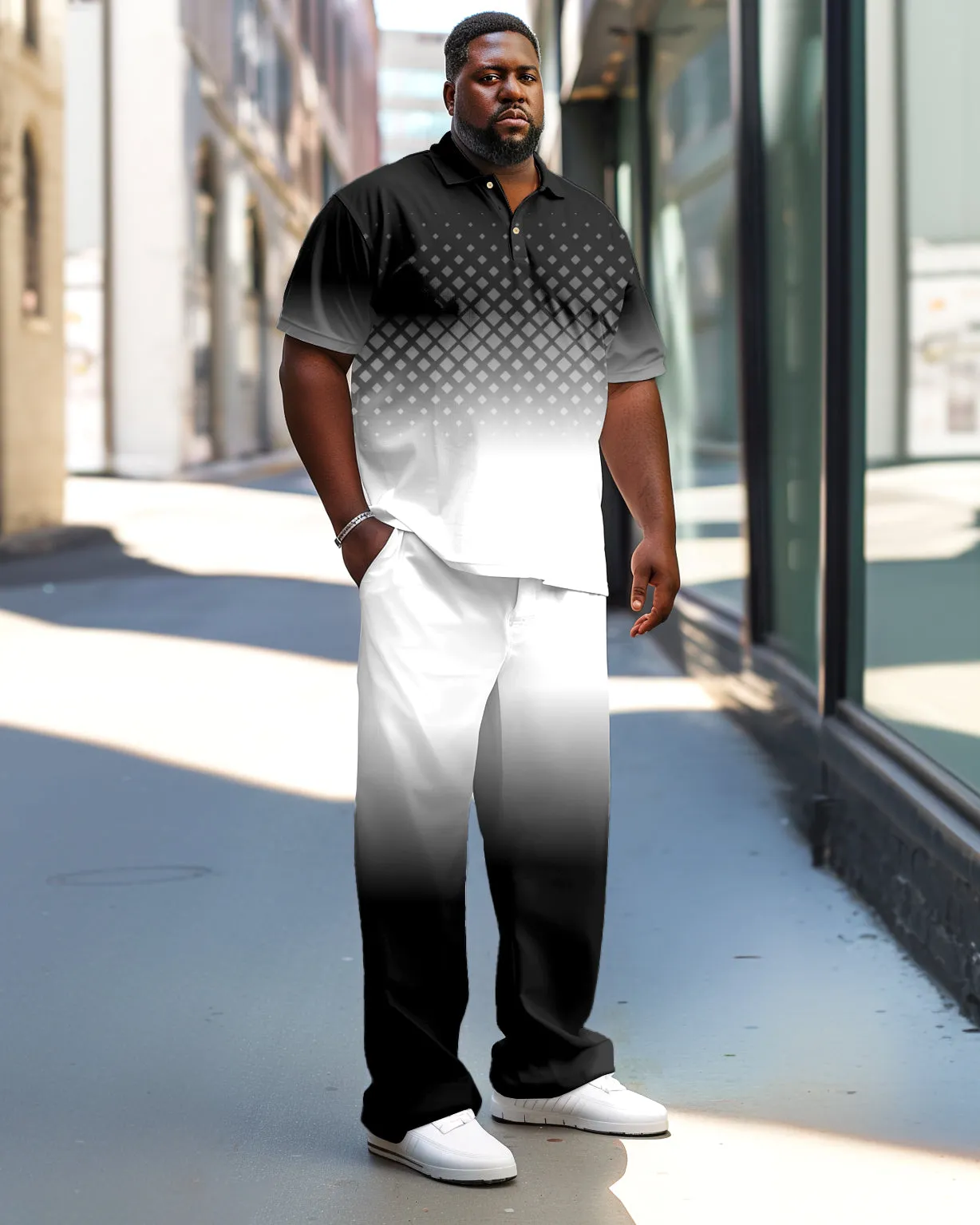 Men's Plus Size Gradient Plaid Polo Shirt Trousers Suit sold by Biggmans