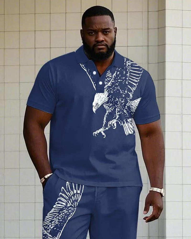 Simple Daily Casual Shoulder Eagle Silhouette Print Short-sleeved POLO Trousers Set Big & Tall Men's sold by Biggmans product image thumbnail 2