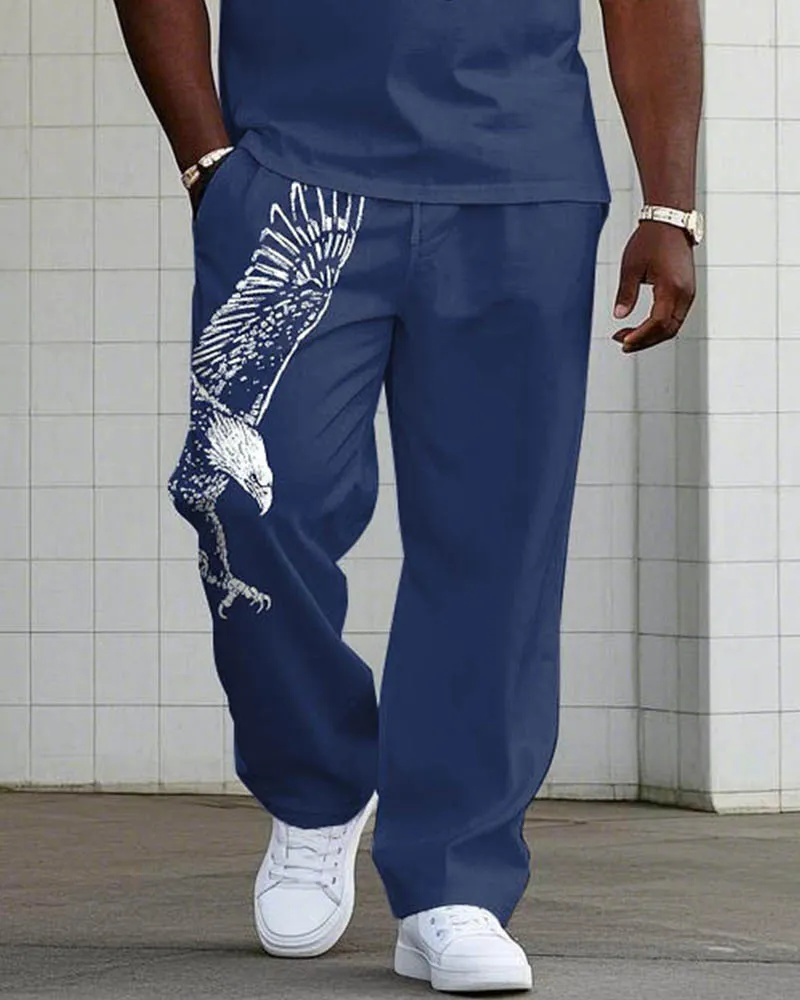 Simple Daily Casual Shoulder Eagle Silhouette Print Short-sleeved POLO Trousers Set Big & Tall Men's sold by Biggmans product image thumbnail 3