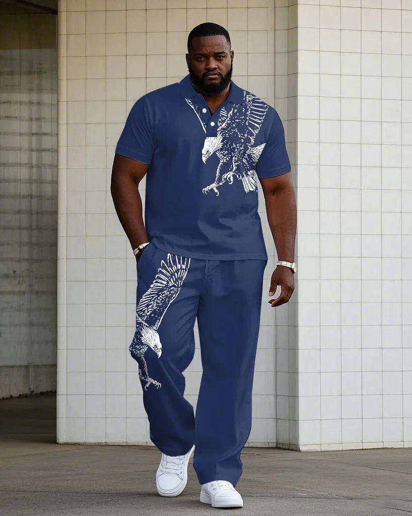 Simple Daily Casual Shoulder Eagle Silhouette Print Short-sleeved POLO Trousers Set Big & Tall Men's sold by Biggmans