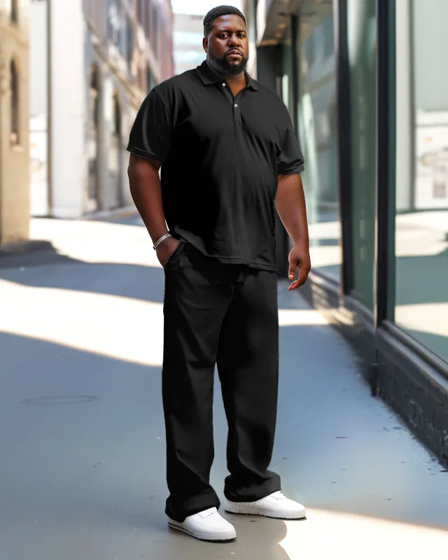 Men's Big and Tall Pure Black Polo Shirt Trousers Set sold by Biggmans