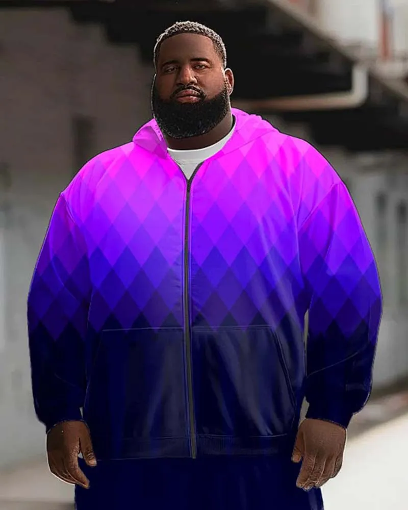 Men's Plus Size Street Fashion Gradient Diamond Print Sport Zip Hoodie Suit sold by Biggmans product image thumbnail 2
