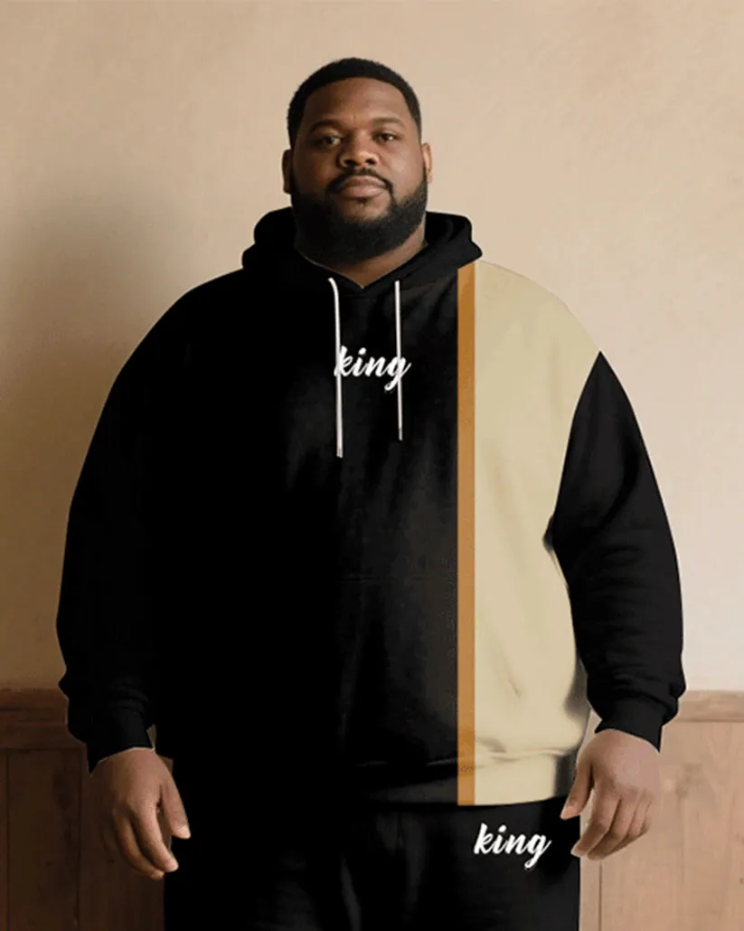Big & Tall Men Fall/Winter All-Match Casual Black & Khaki Chest King Printed Hoodie Suit sold by Biggmans product image thumbnail 2