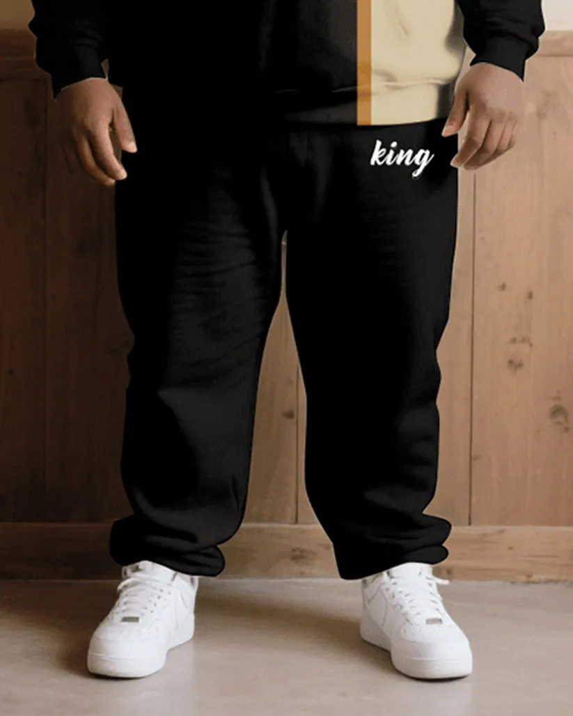 Big & Tall Men Fall/Winter All-Match Casual Black & Khaki Chest King Printed Hoodie Suit sold by Biggmans product image thumbnail 3