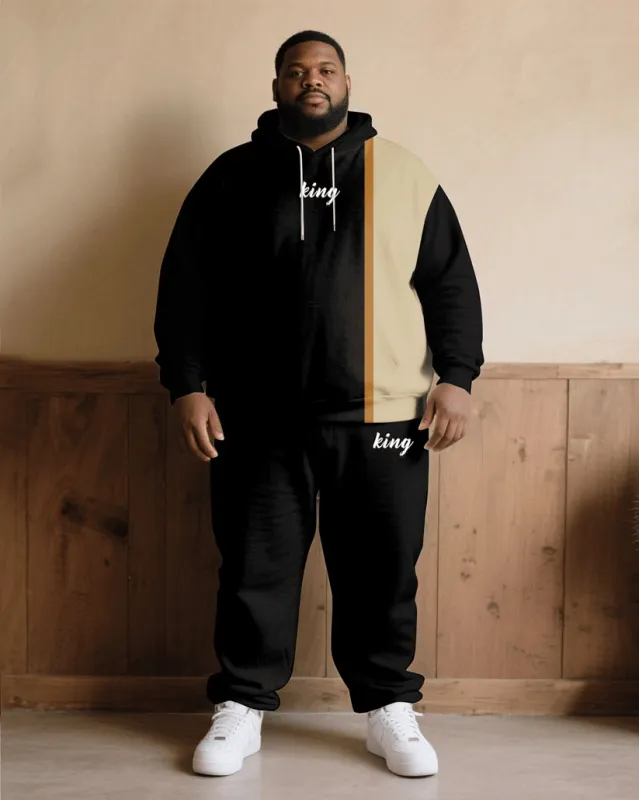 Big & Tall Men Fall/Winter All-Match Casual Black & Khaki Chest King Printed Hoodie Suit sold by Biggmans