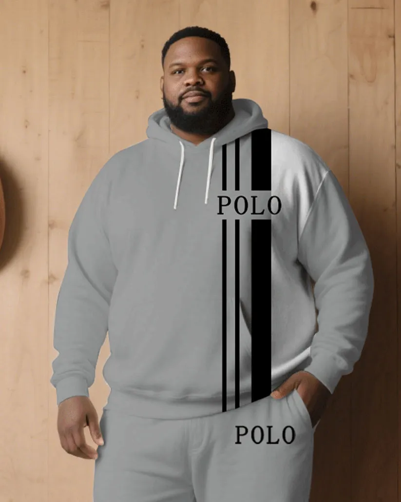 Big & Tall Men' Autumn And Winter Gray & White & Black Stitching Simple Chest Small Label Printed Hoodie Suit sold by Biggmans product image thumbnail 2