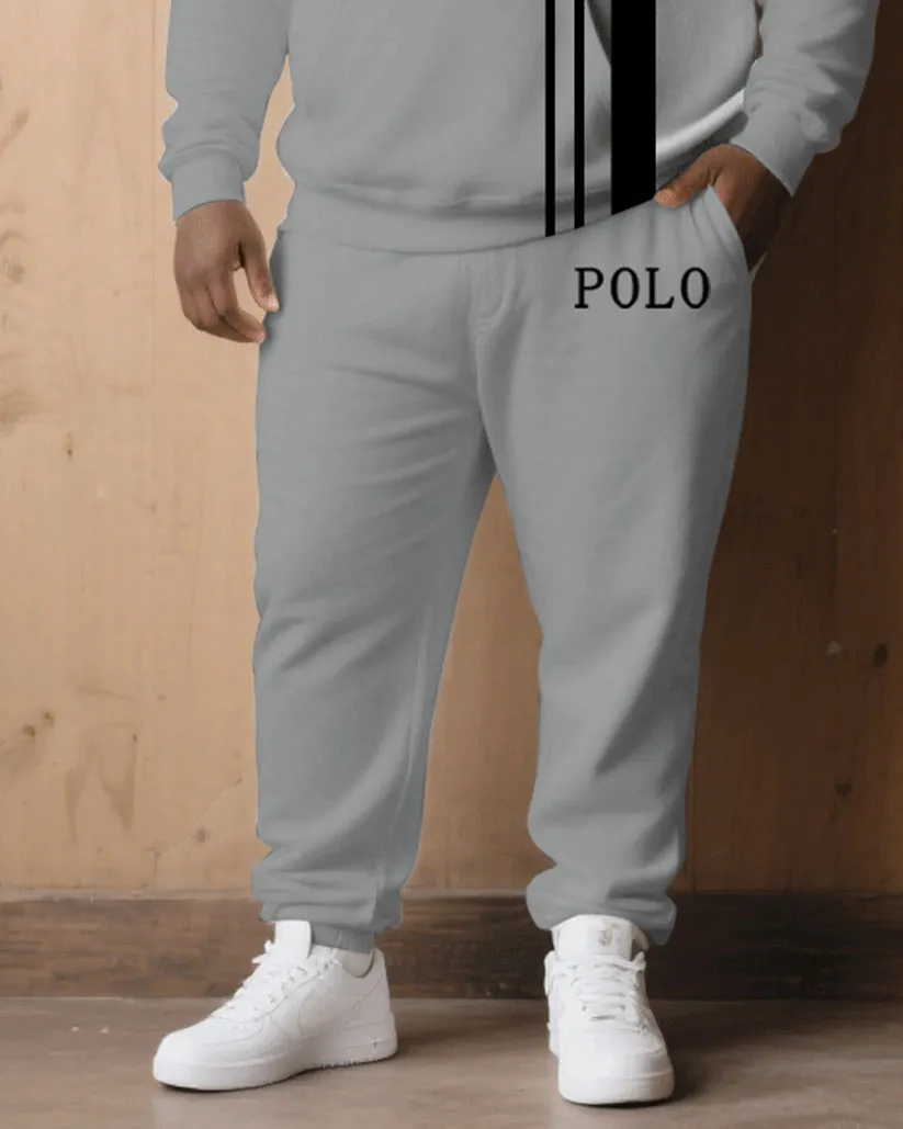 Big & Tall Men' Autumn And Winter Gray & White & Black Stitching Simple Chest Small Label Printed Hoodie Suit sold by Biggmans product image thumbnail 3