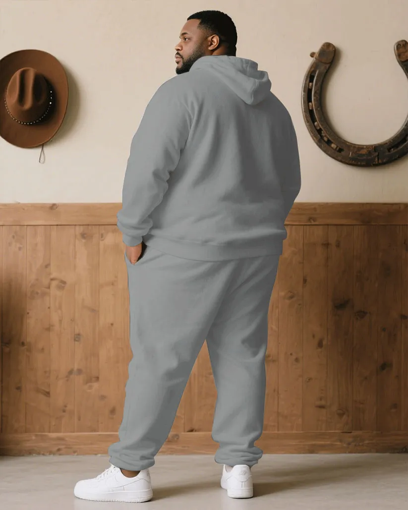 Big & Tall Men' Autumn And Winter Gray & White & Black Stitching Simple Chest Small Label Printed Hoodie Suit sold by Biggmans product image thumbnail 4