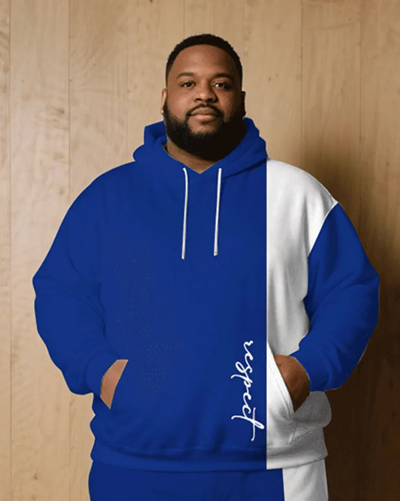 Big & Tall Men Fall/Winter Joker Casual Blue & White "Respect" Slogan Handwritten Printed Hoodie Suit sold by Biggmans product image thumbnail 2