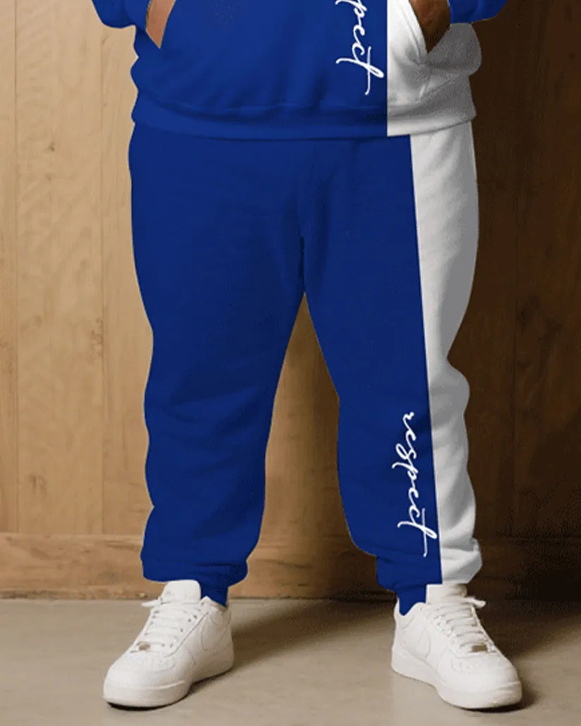 Big & Tall Men Fall/Winter Joker Casual Blue & White "Respect" Slogan Handwritten Printed Hoodie Suit sold by Biggmans product image thumbnail 3