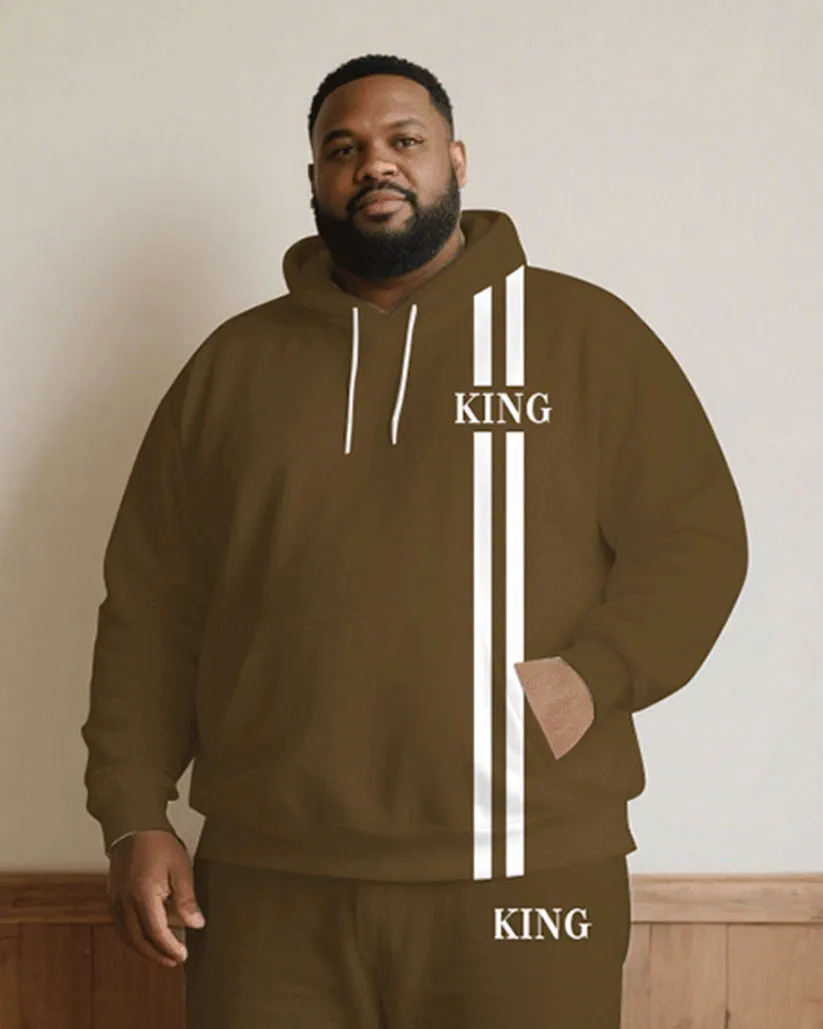 Big & Tall Men Fall/Winter Joker Casual Khaki & White Thick Chest King Printed Hoodie Suit sold by Biggmans product image thumbnail 2