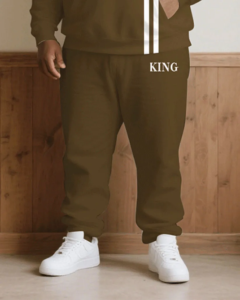 Big & Tall Men Fall/Winter Joker Casual Khaki & White Thick Chest King Printed Hoodie Suit sold by Biggmans product image thumbnail 3