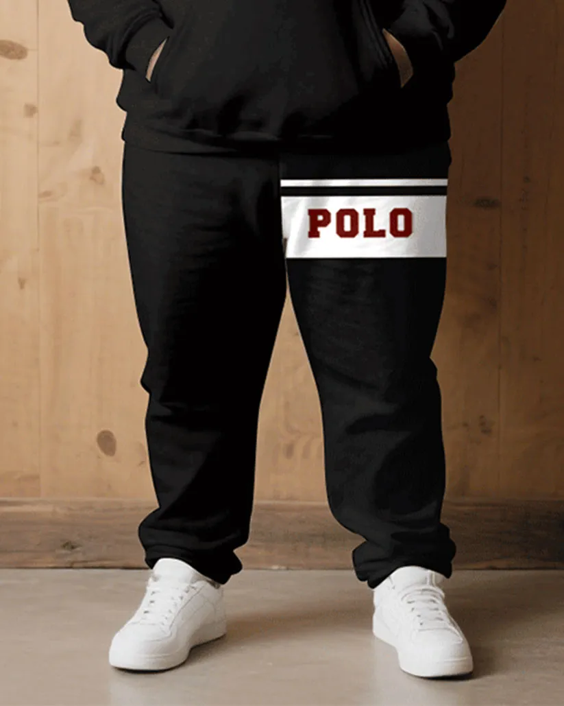 Big & Tall Men Fall/Winter Casual Black & Red & White Contrast Patchwork Letters Casual Printed Hoodie Suit sold by Biggmans product image thumbnail 3