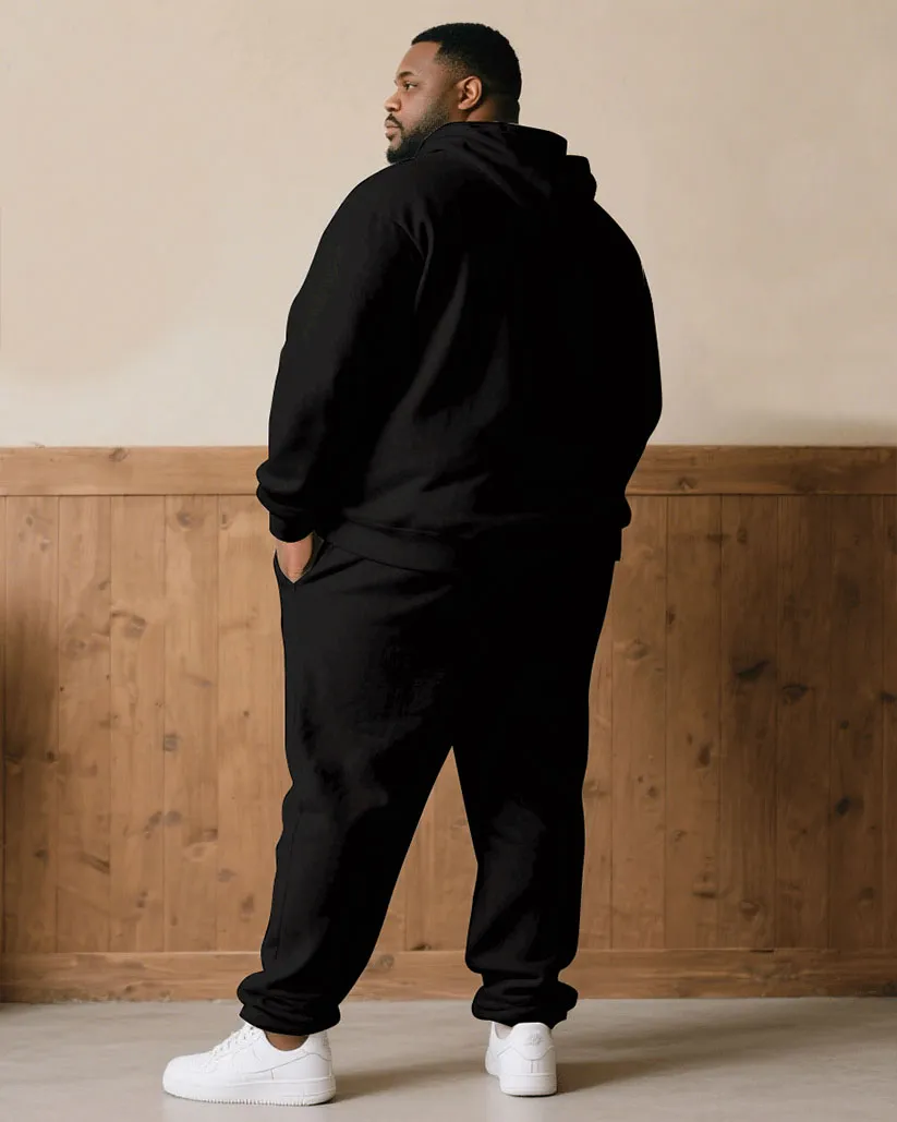 Big & Tall Men Fall/Winter Casual Black & Red & White Contrast Patchwork Letters Casual Printed Hoodie Suit sold by Biggmans product image thumbnail 4