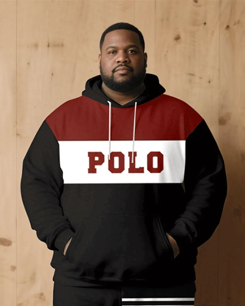 Big & Tall Men Fall/Winter Casual Black & Red & White Contrast Patchwork Letters Casual Printed Hoodie Suit sold by Biggmans product image thumbnail 2