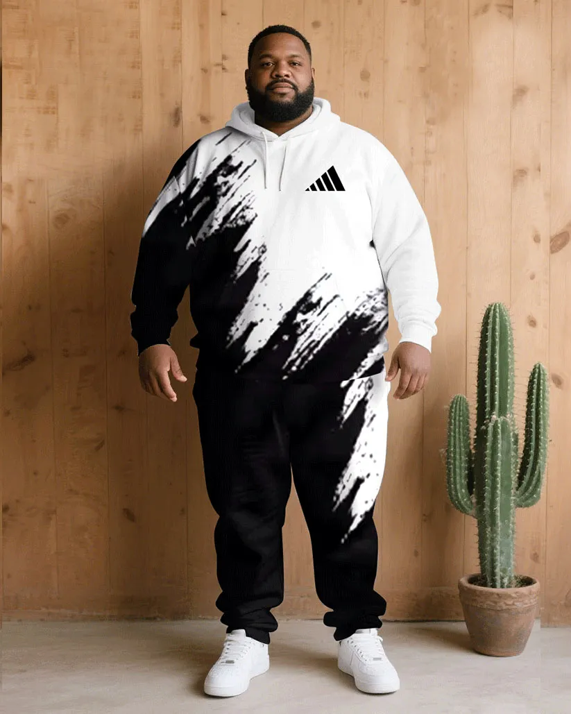 Big & Tall Men Fall/Winter Joker Street Black & White Splash Ink Chest Small Label Design Hoodie Suit sold by Biggmans