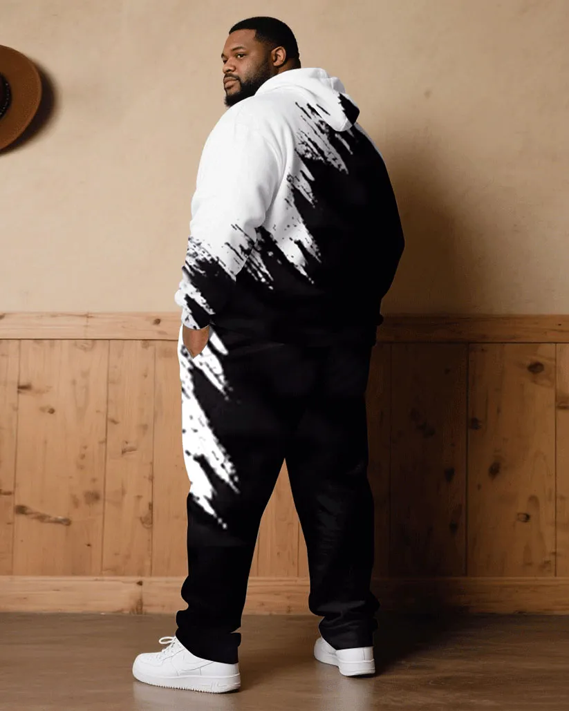 Big & Tall Men Fall/Winter Joker Street Black & White Splash Ink Chest Small Label Design Hoodie Suit sold by Biggmans product image thumbnail 2