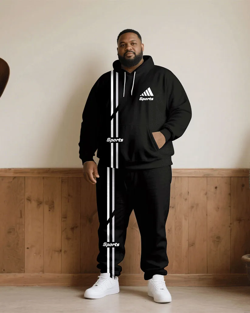 Big & Tall Men Fall/Winter Joker Black Sports Letter Printed Hoodie Suit sold by Biggmans