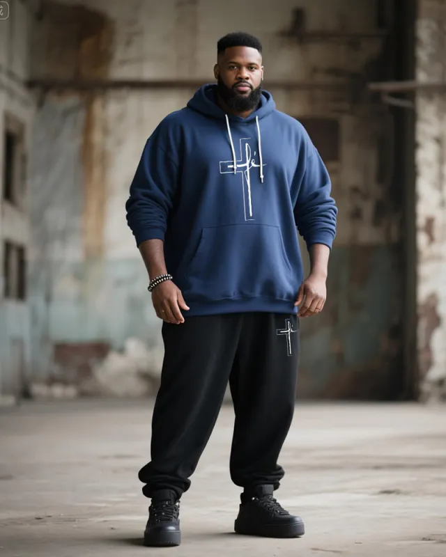 Big & Tall Men's Street Fashion Faith Cross Print Hoodie Suit sold by Biggmans