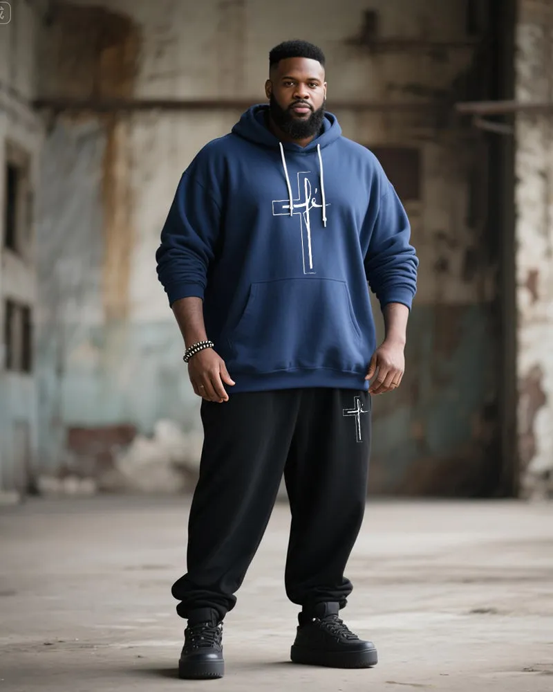Big & Tall Men's Street Fashion Faith Cross Print Hoodie Suit sold by Biggmans