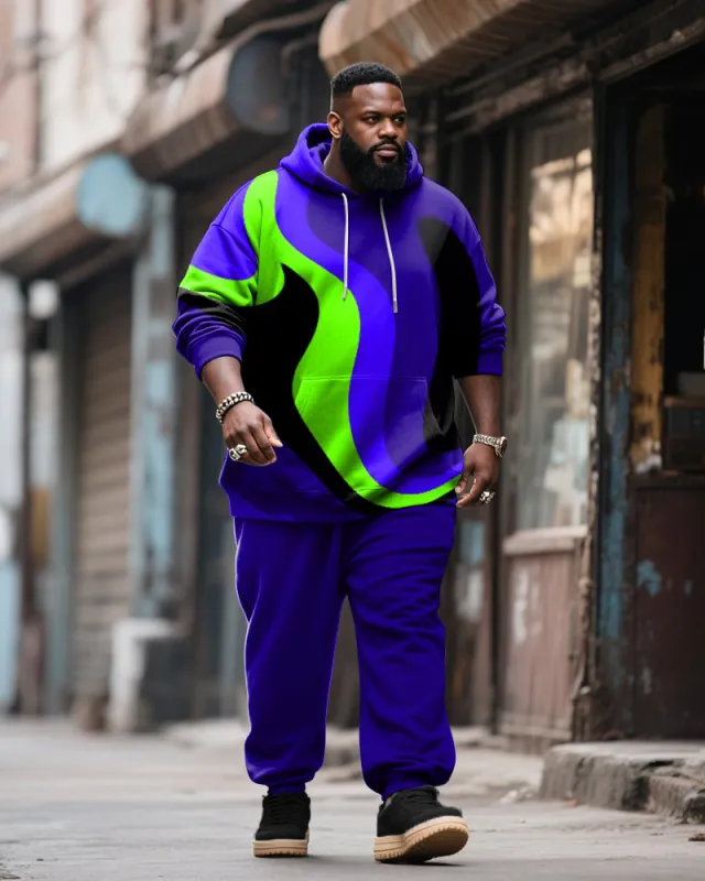 Big & Tall Men's Street Fashion Purple Graffiti Colorblock Print Hoodie Suit sold by Biggmans
