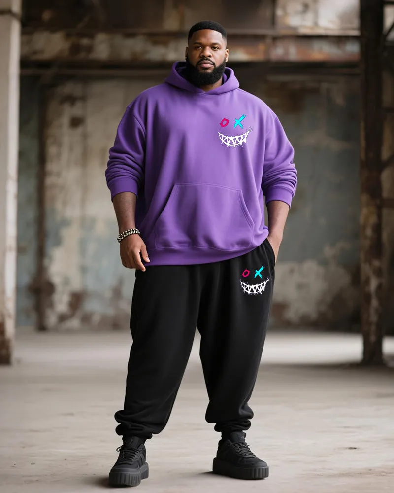 Big & Tall Men's Street Fashion Purple Expression Print Hoodie Suit sold by Biggmans