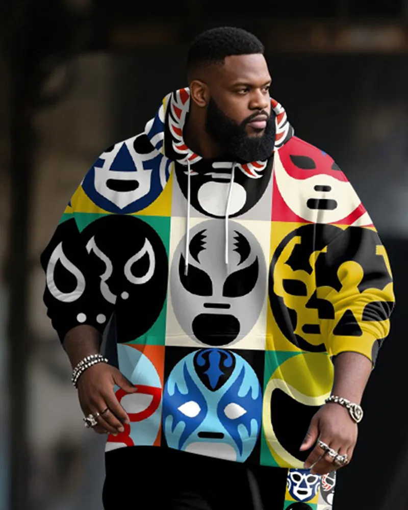 Big & Tall Men's Street Fashion Wrestler Mask Print Hoodie Suit sold by Biggmans product image thumbnail 2