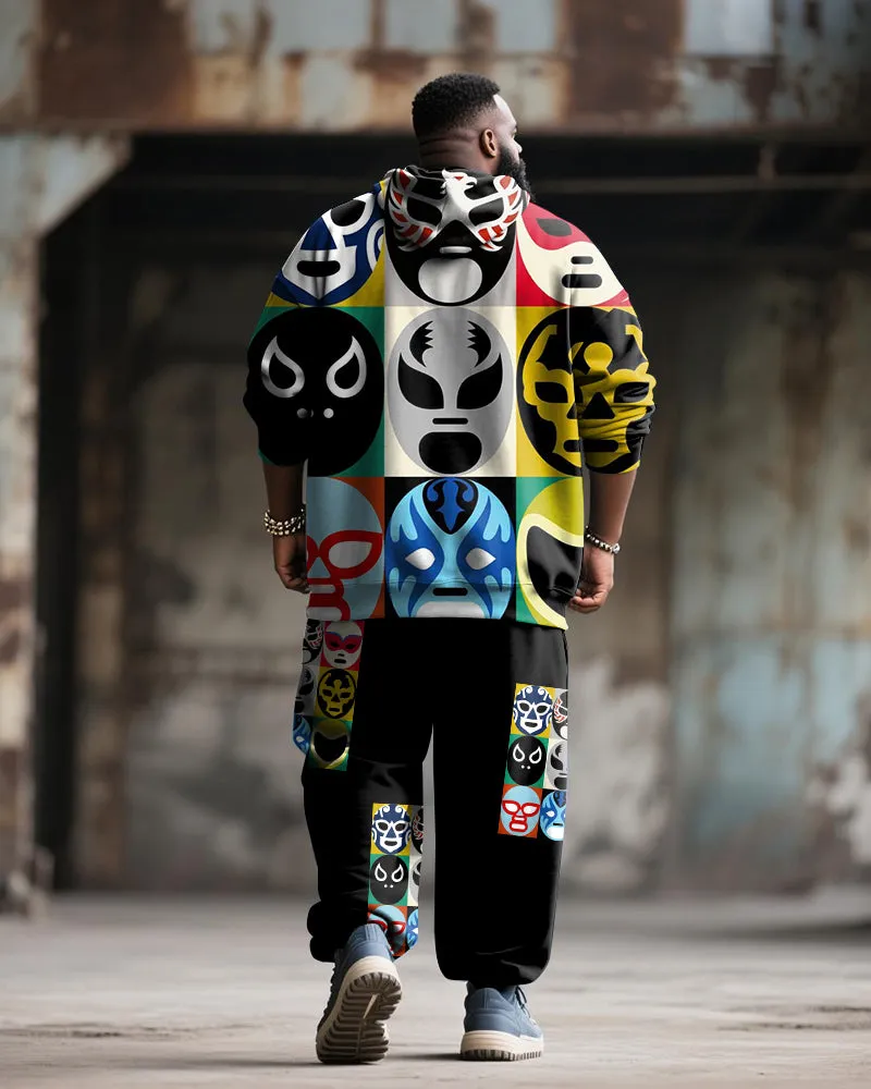 Big & Tall Men's Street Fashion Wrestler Mask Print Hoodie Suit sold by Biggmans product image thumbnail 4