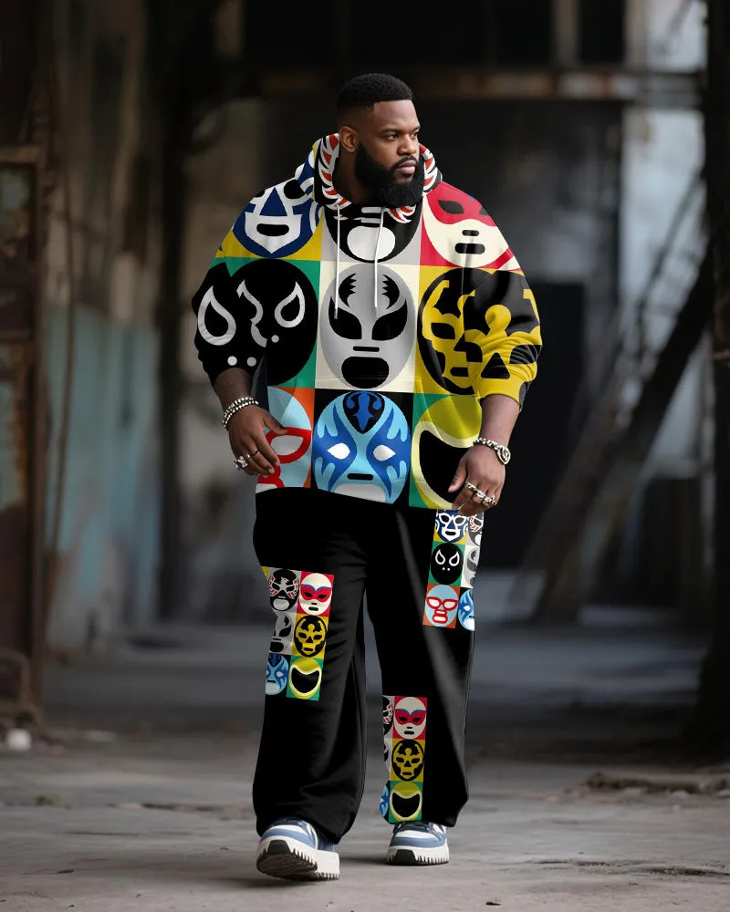 Big & Tall Men's Street Fashion Wrestler Mask Print Hoodie Suit sold by Biggmans