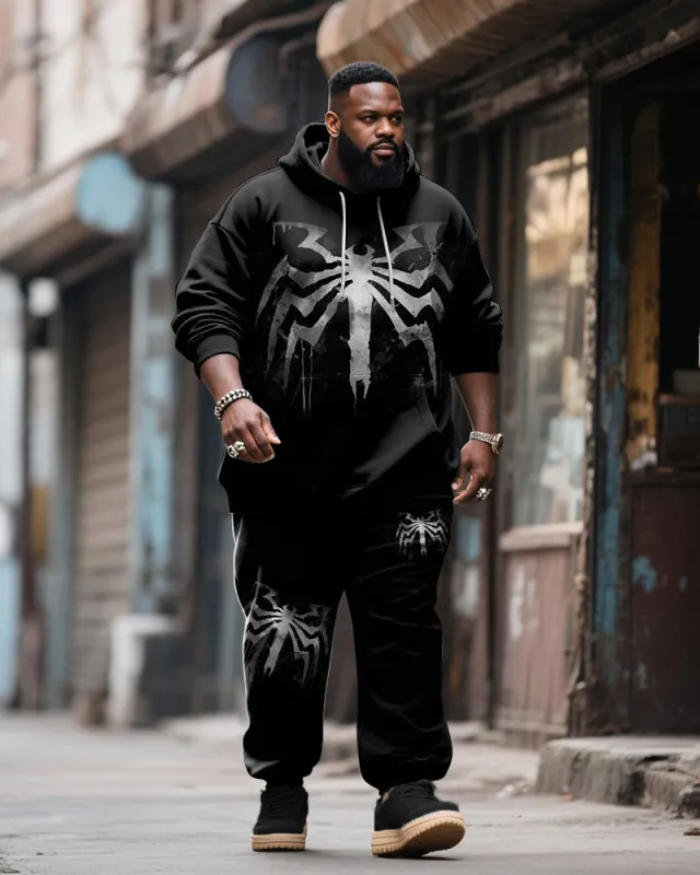 Big & Tall Men's Street Fashion Spider Graffiti Print Hoodie Suit sold by Biggmans