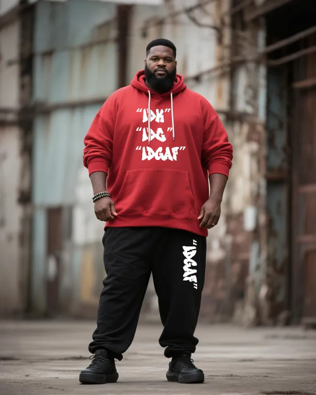 Big & Tall Men's Street Fashion Black Red Attitude Letter Print Hoodie Suit sold by Biggmans