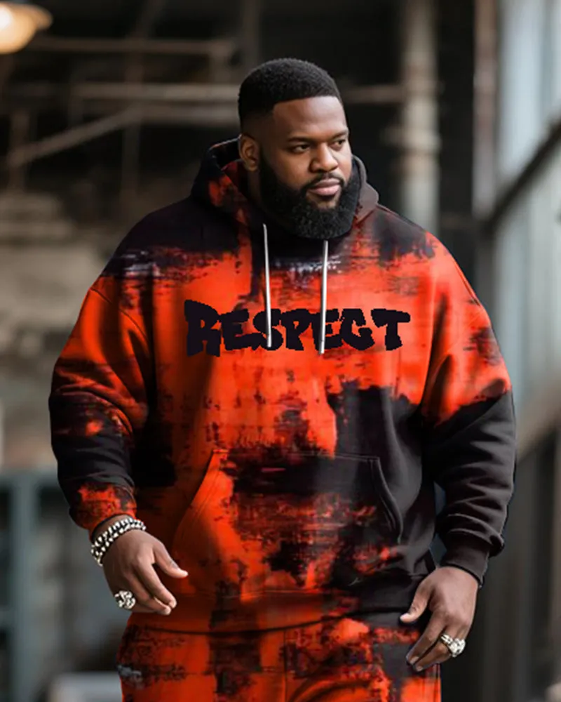 Big & Tall Men's Street Fashion Black Red Graffiti Respect Alphabet Print Hoodie Suit sold by Biggmans product image thumbnail 2