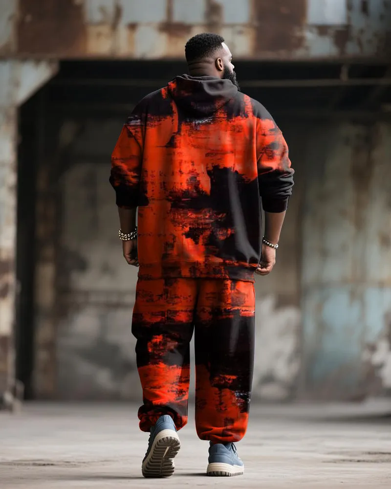 Big & Tall Men's Street Fashion Black Red Graffiti Respect Alphabet Print Hoodie Suit sold by Biggmans product image thumbnail 4