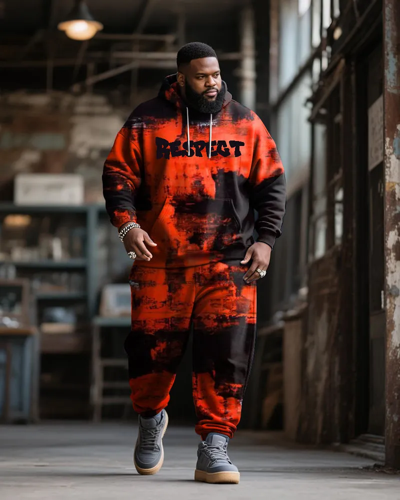 Big & Tall Men's Street Fashion Black Red Graffiti Respect Alphabet Print Hoodie Suit sold by Biggmans