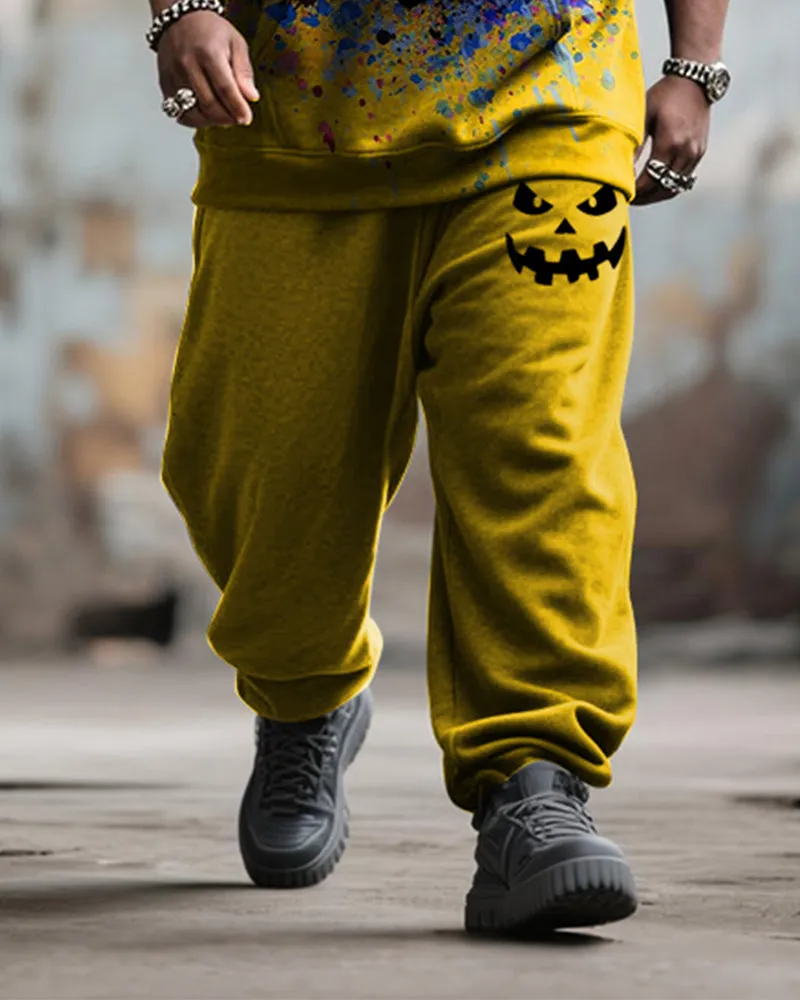 Big & Tall Men's Street Fashion Halloween Pumpkin Graffiti Print Hoodie Suit sold by Biggmans product image thumbnail 3