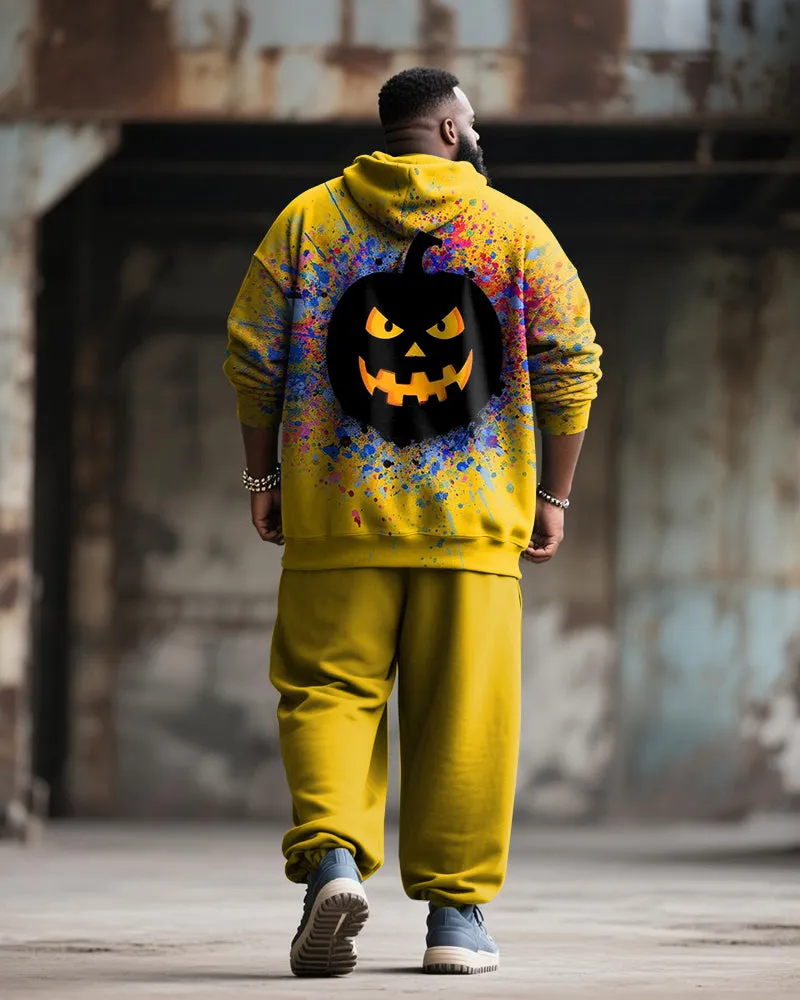 Big & Tall Men's Street Fashion Halloween Pumpkin Graffiti Print Hoodie Suit sold by Biggmans product image thumbnail 4