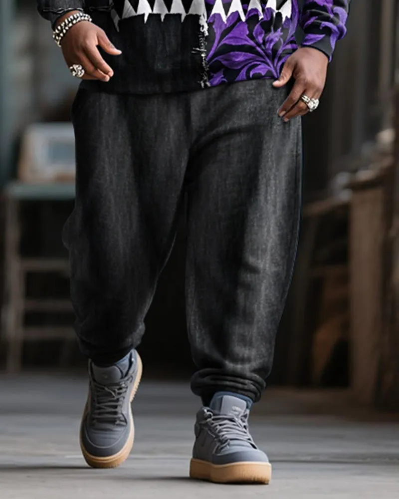 Big & Tall Men's Halloween Black And Purple Devil Expression Contrast Stitch Print Hoodie Suit sold by Biggmans product image thumbnail 3