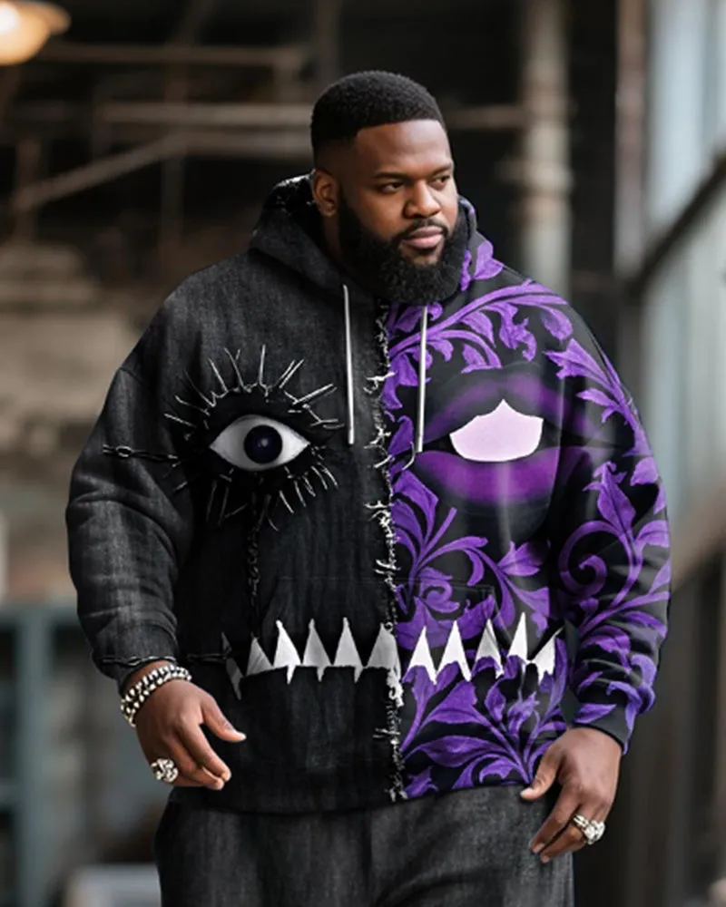 Big & Tall Men's Halloween Black And Purple Devil Expression Contrast Stitch Print Hoodie Suit sold by Biggmans product image thumbnail 2