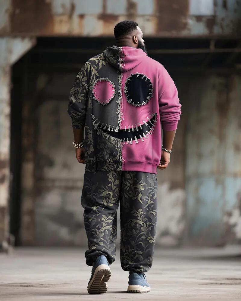 Big & Tall Men's Halloween Pink Funny Expression Contrast Stitch Print Hoodie Suit sold by Biggmans product image thumbnail 4